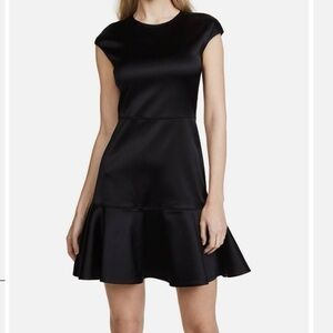Theory Essential Flare Dress in Black Sateen - 0